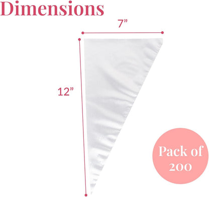 Prestee Anti-Burst Piping Bags - 12 Inch Tipless Icing Bags for Durable Pastry & Cookie Decorating - Set of 200