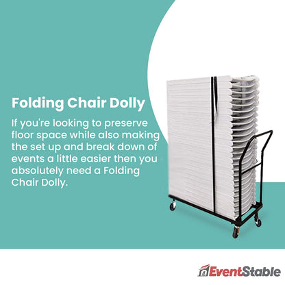 EventStable Titan Series 200 Resin Folding Chairs with 8 Dollies and 8 Straps Bundle - Black Indoor/Outdoor Lightweight Folding Chair - Padded Folding Chair for Weddings Parties Events