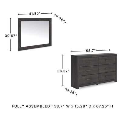Signature Design by Ashley Delmorta Rustic 6-Drawer Dresser and Mirror with Anti-Tipping Restraint, Black