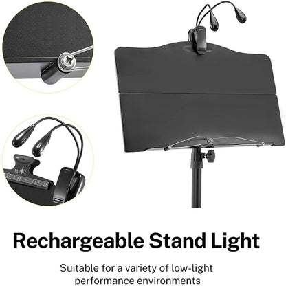 icVantA Portable Music Stand, Sheet Music Stand with Bag & Light, with Folding Tray, Stable, Height Adjustable, Bearing 4kg, for Instrumental Performance & Band & Travel, Easy to Install