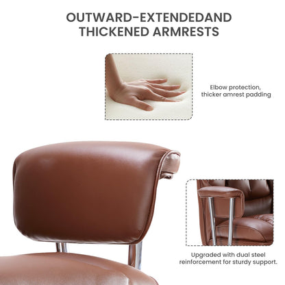 OLIXIS Home Office Desk Chair Comfy with Foot Rest, PU Leather Ergonomic Big and Tall High Back Support, 360° Swivel Wheels, Armrests and Detachable Pillow, Height Adjustable, Brown