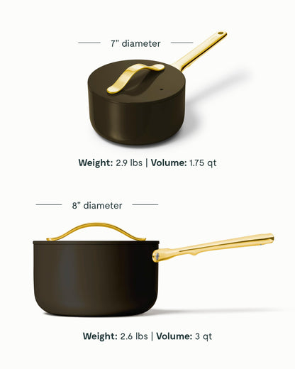 Caraway Nonstick Ceramic Sauce Pan with Lid (3 qt) - Non Toxic, PTFE & PFOA Free - Oven Safe & Compatible with All Stovetops (Gas, Electric & Induction) - Black