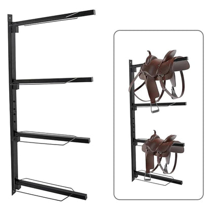 Forcecar 4 Tier Wall Mount Horse Saddle Storage Rack - Heavy Duty, Equestrian Saddle Holder for Hanging Blankets & Pads - Black