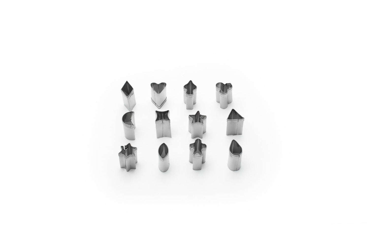 Fox Run Mini Shapes Fondant Cutter Set, Small Star, Diamond, Heart, Clover, Spade, Moon, Oval, 12-Piece, Stainless Steel