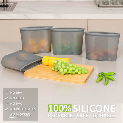 Reusable Food Bags, 12 Pack 100% Silicone Food Storage Bags Stand Up Zip Lock Container, Freezer Microwave Oven Dishwasher Safe, 4 Medium 4 Small 4 Extra Small, Aqua