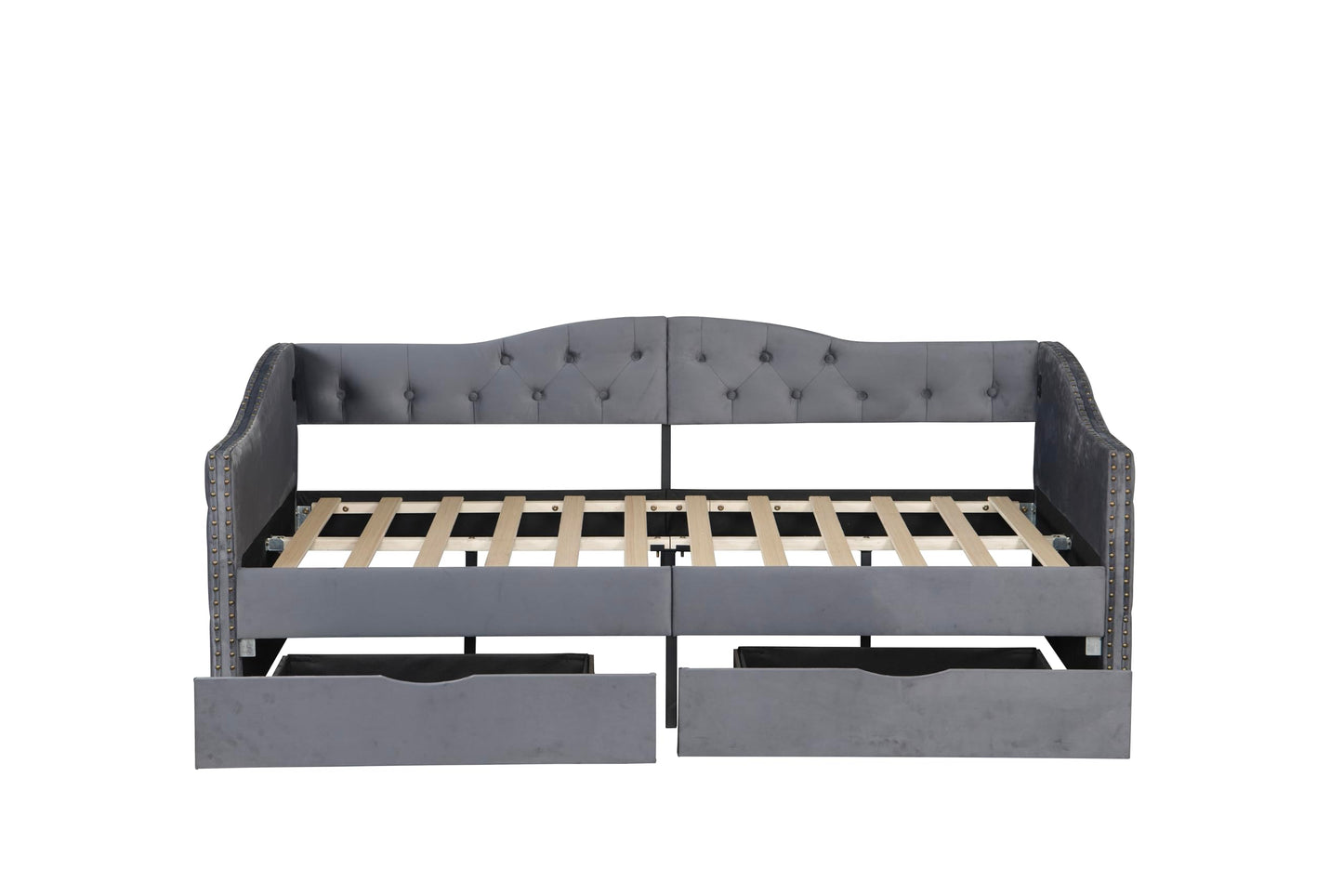 Bellemave Twin Upholstered daybed with 2 Drawers and USB Charging, Velvet Tufted Sofa Bed Twin Size, daybed with Trundle for Adults, Kids, Girls, Teens, for Living Room, Grey