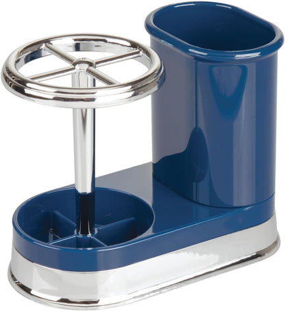mDesign Decorative Bathroom Dental Storage Organizer for Electric Spin Toothbrush/Toothpaste - Navy Blue/Chrome