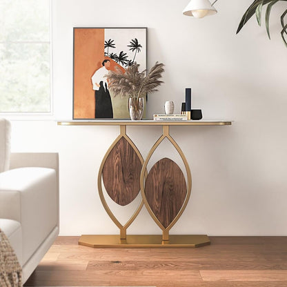 homary 39.4" Entryway Console Table with Sintered Stone Top, Modern Accent Table with Gold Metal Frame & Geometric Base for Entryway, Living Room & Hallway