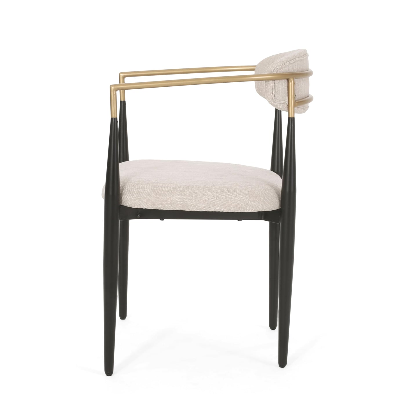 Christopher Knight Home Gertru Dining Chairs Set of 2, Stylish Upholstered Dining Room Chairs, Fabric Kitchen Chair with Gold Black Accent Iron Frame, Elegant Toothpick Design, Beige