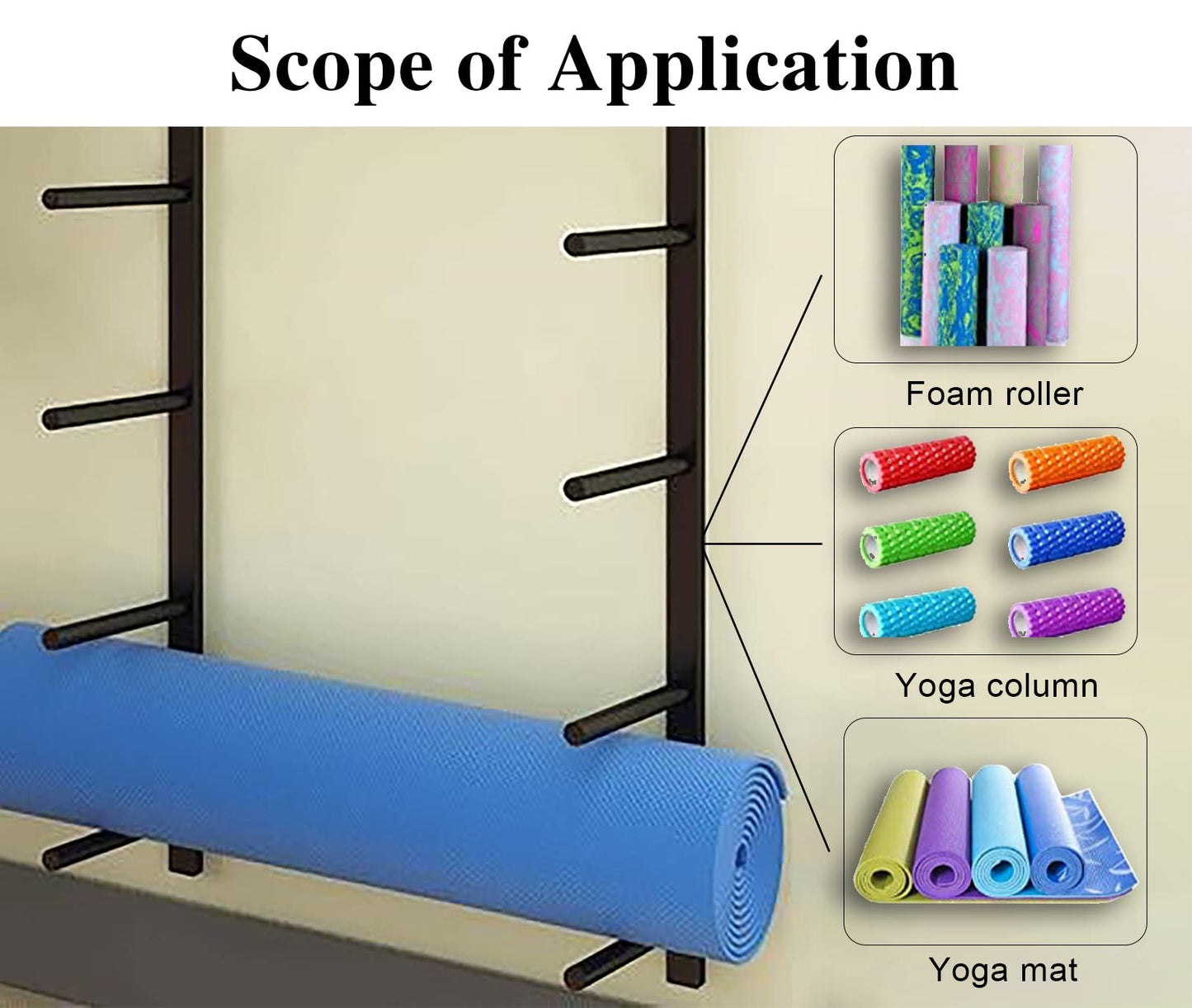 Oracra Yoga Mat Holder Large Capacity Hanging Yoga Mat Wall Holder - 9 Sectional, Home Adjustable Metal Exercise Mats Storage Rack, Commercial Gym Accessories