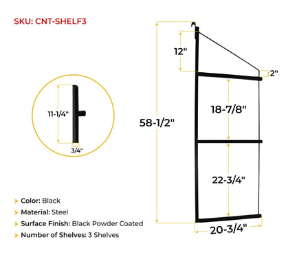 Mytee Products 4 Pack of 3 Tier Shipping Container Shelving Bracket with 18"(D) x 60"(H) - Black Powder Coated Steel Shelf Brackets for Heavy Duty Trailer Containers - Easy to Assemble & Remove