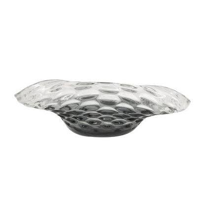 Deco 79 Glass Handmade Decorative Decorative Bowl Abstract Wavy Ombre Decorative Container with Bubble Texturing, Decorative Keepsake Box 19" x 15" x 6", Black