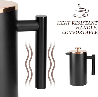 Miuly French Press Coffee Maker, 21Oz, Stainless Steel, 3 Level Filtration, Double Wall Insulated
