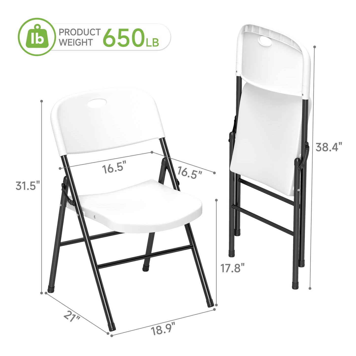 Real Relax Folding Chairs Set of 10, 650 Weight Limit Heavy Duty Large Backrest Folding Chair, Indoor and Outdoor Chairs for Wedding Backyard Activities White