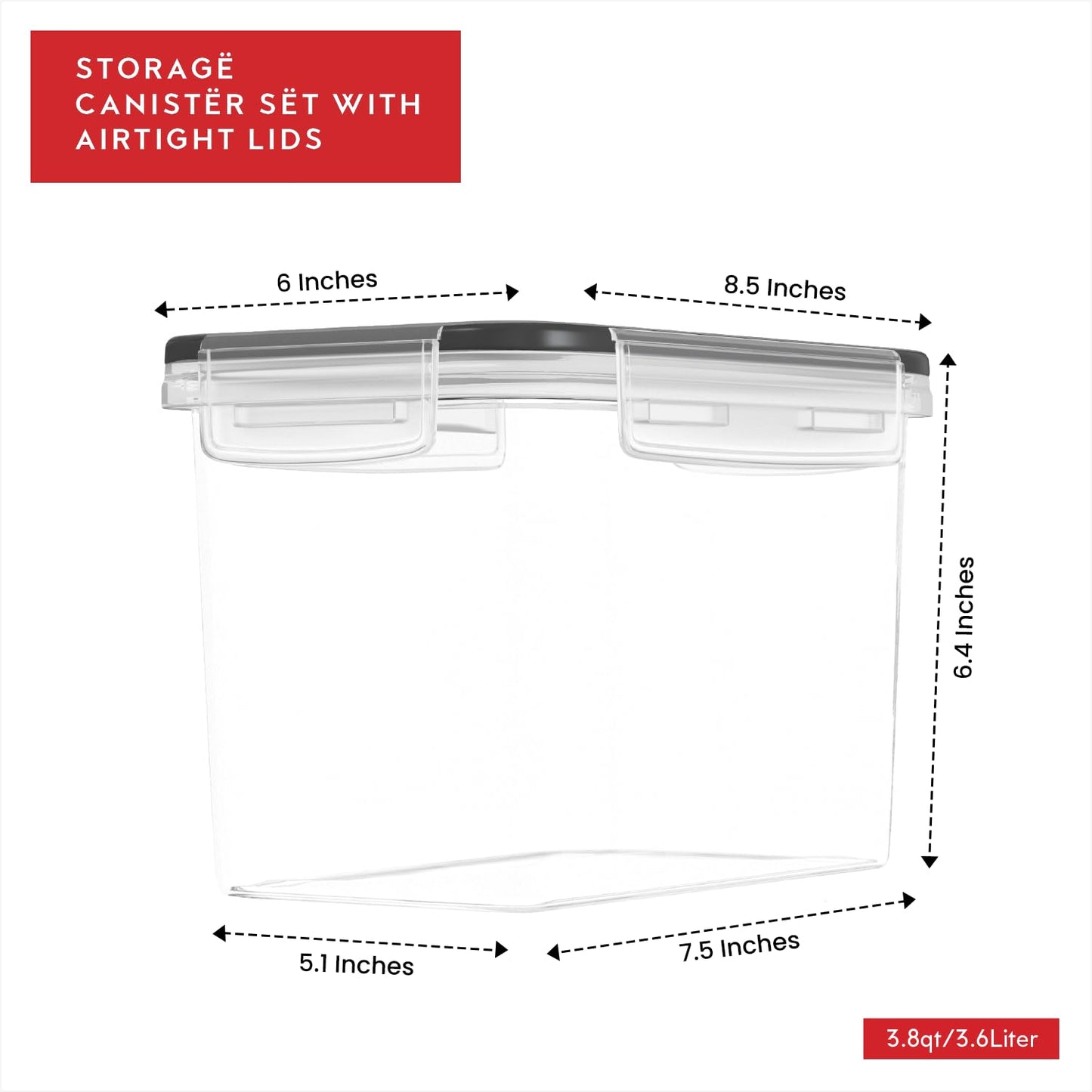 DWËLLZA KITCHEN Flour Sugar Storage Containers Set of 4; 3.6L Plastic Airtight Food Storage Containers with Lids for Kitchen Pantry Organization and Storage - Dry Food Containers, Labels & Marker