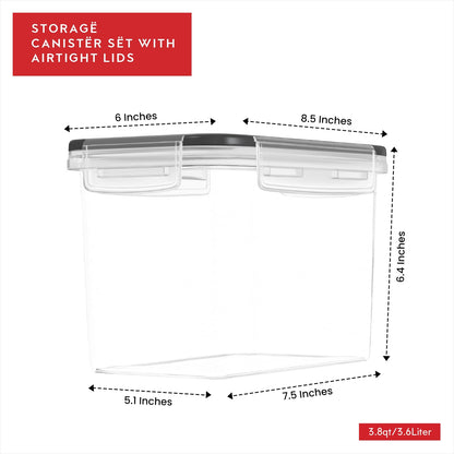 DWËLLZA KITCHEN Flour Sugar Storage Containers Set of 4; 3.6L Plastic Airtight Food Storage Containers with Lids for Kitchen Pantry Organization and Storage - Dry Food Containers, Labels & Marker