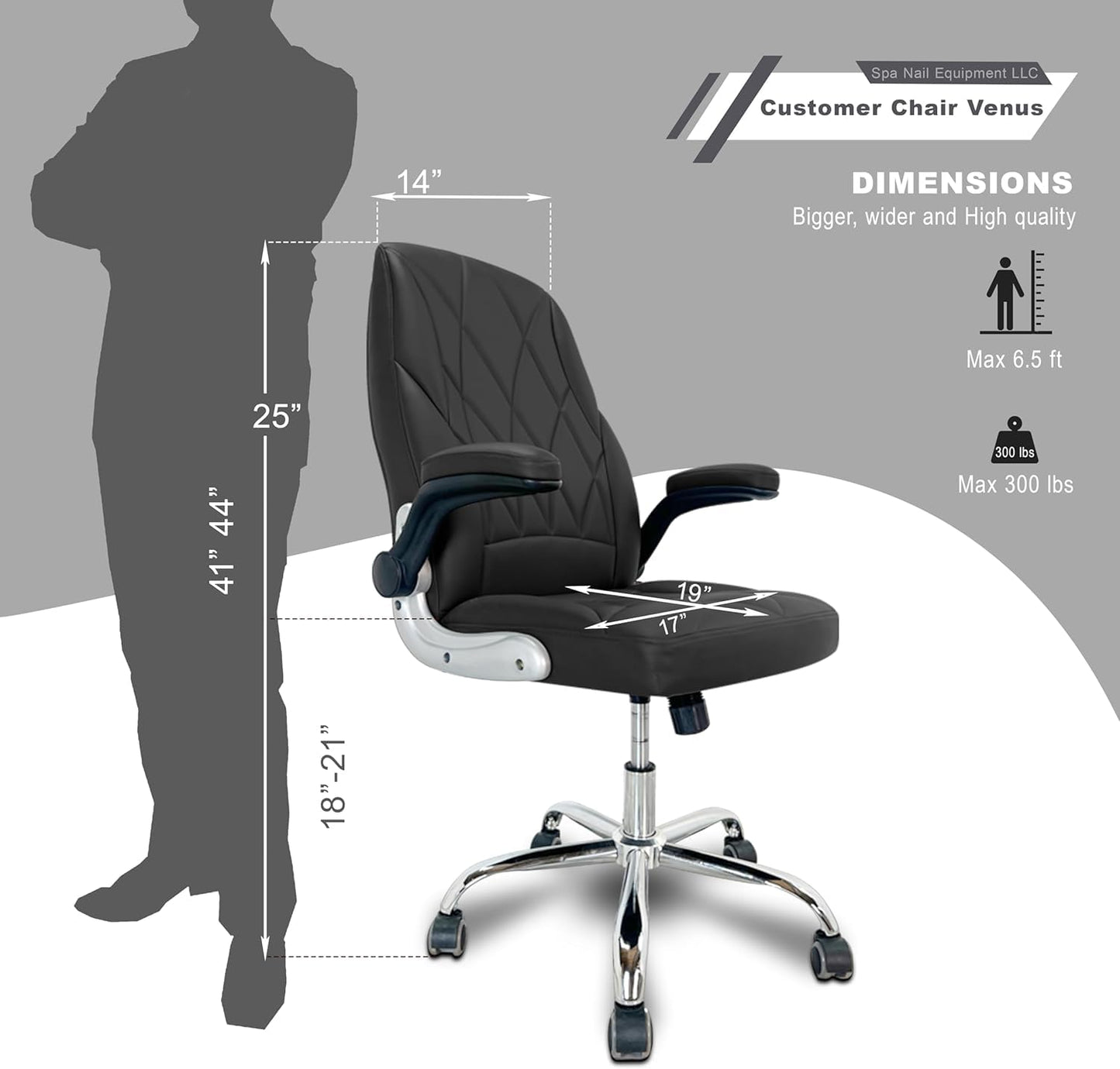 Venus Manicure Table Fan and Chair Set – Modern LED Nail Station Desk with Technician & Customer Chair, Ergonomic Design, Black & White Finish (Grey, Black)