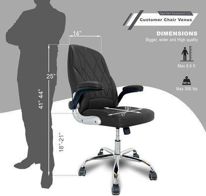 Venus Manicure Table Fan and Chair Set – Modern LED Nail Station Desk with Technician & Customer Chair, Ergonomic Design, Black & White Finish (Grey, Black)