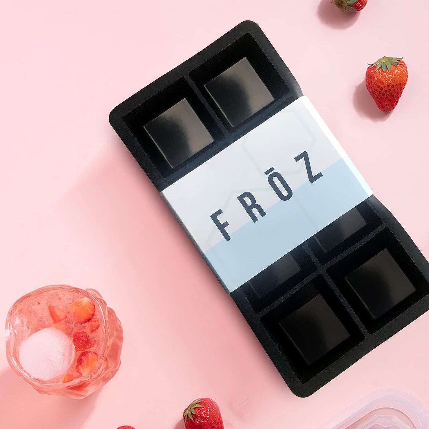 Froz Silicone Ice Cube Trays 2 Pack, Makes 8 Big 2 Inch Square Ice Cubes for Whiskey and Cocktails