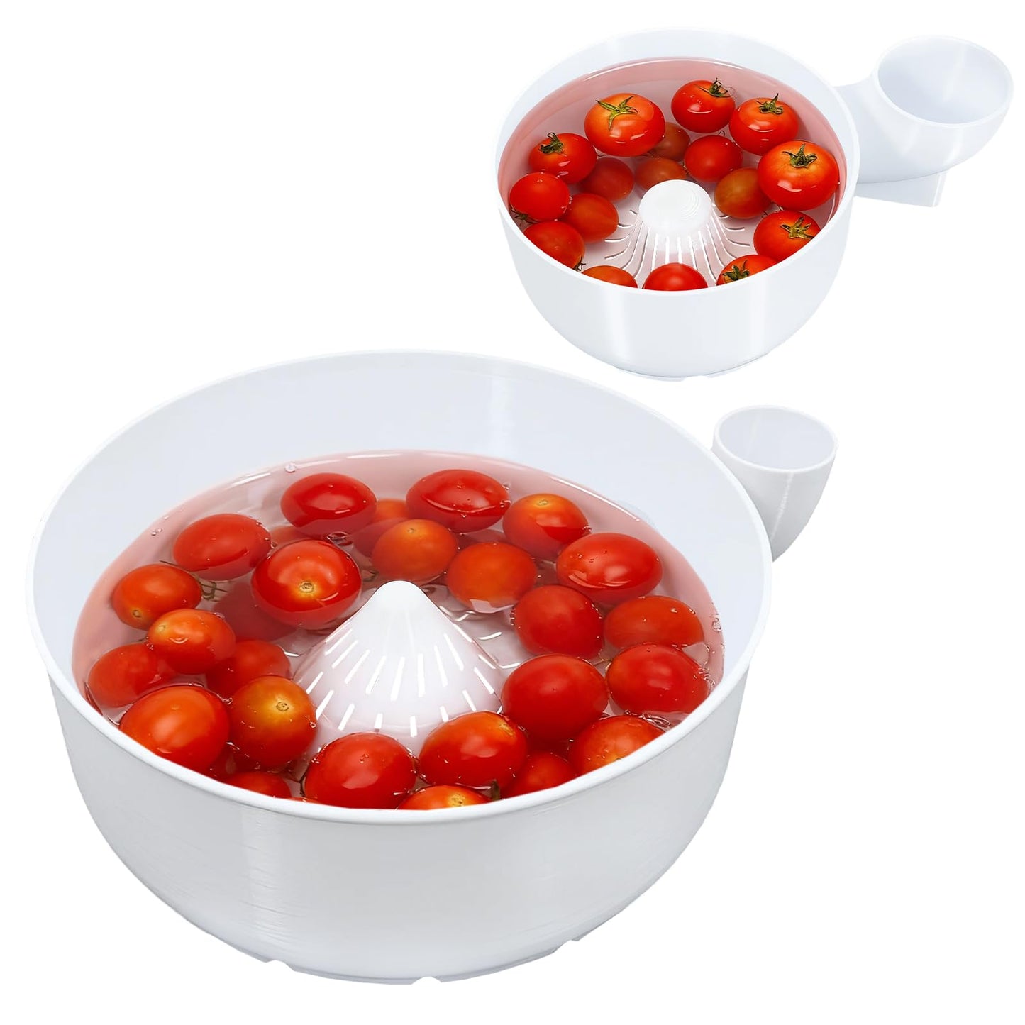 STHF Hydro Bowl 2-Pack- 3D-Printed 4-in-1 Multifunctional Fruit Washing Bowl with Snail Drain, Automatic Cleaner Spinner for Efficient Rinse & Drain, Space-Saving Kitchen Sink Storage Basket Set
