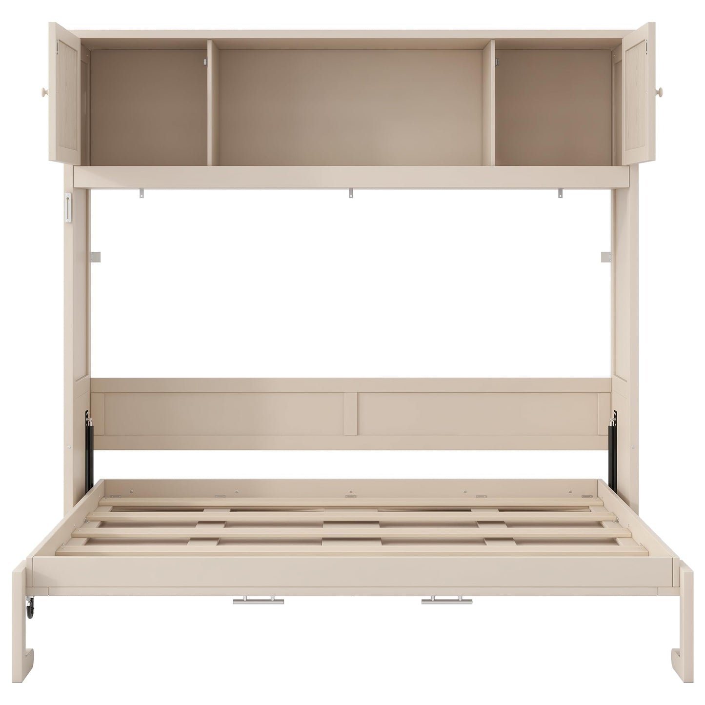 Ball & Cast Full Size Murphy Bed with Storage Cabinet,Wood Hideaway Beds,Folded Wall Bedframe for Bedroom,Guestroom,Space Saving,White