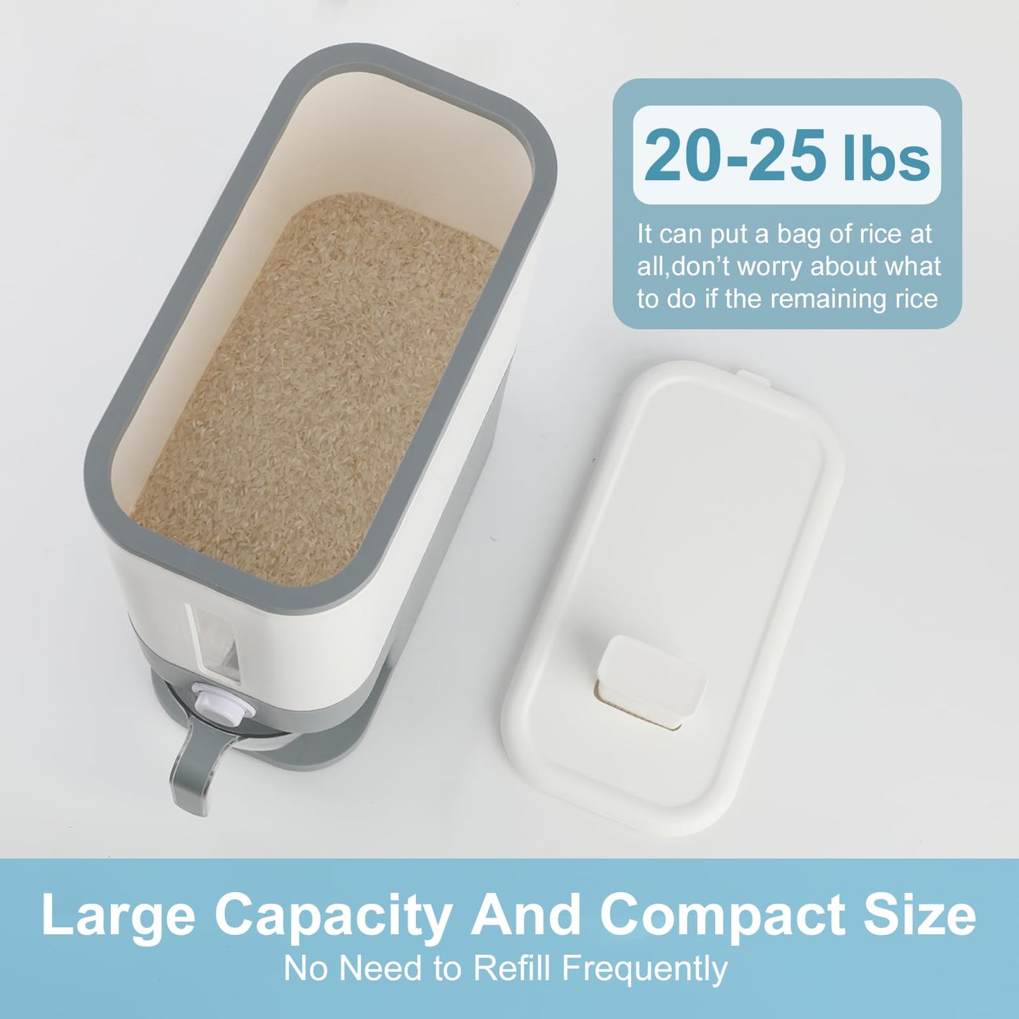 YENXIKU 25 Lbs Cereal & Rice Dispenser - Airtight Countertop Storage Container for Kitchen & Pantry