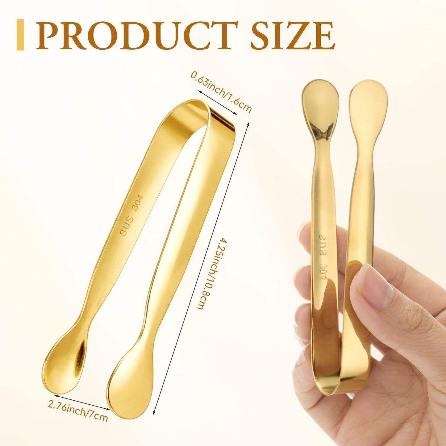 Thenshop 24 Pcs Small Serving Tongs, Mini Ice Tongs Stainless Steel 4.25 Inches for Serving Food Parties Catering Appetizer Charcuterie Weddings Desserts Buffets Coffee Bar(Golden)