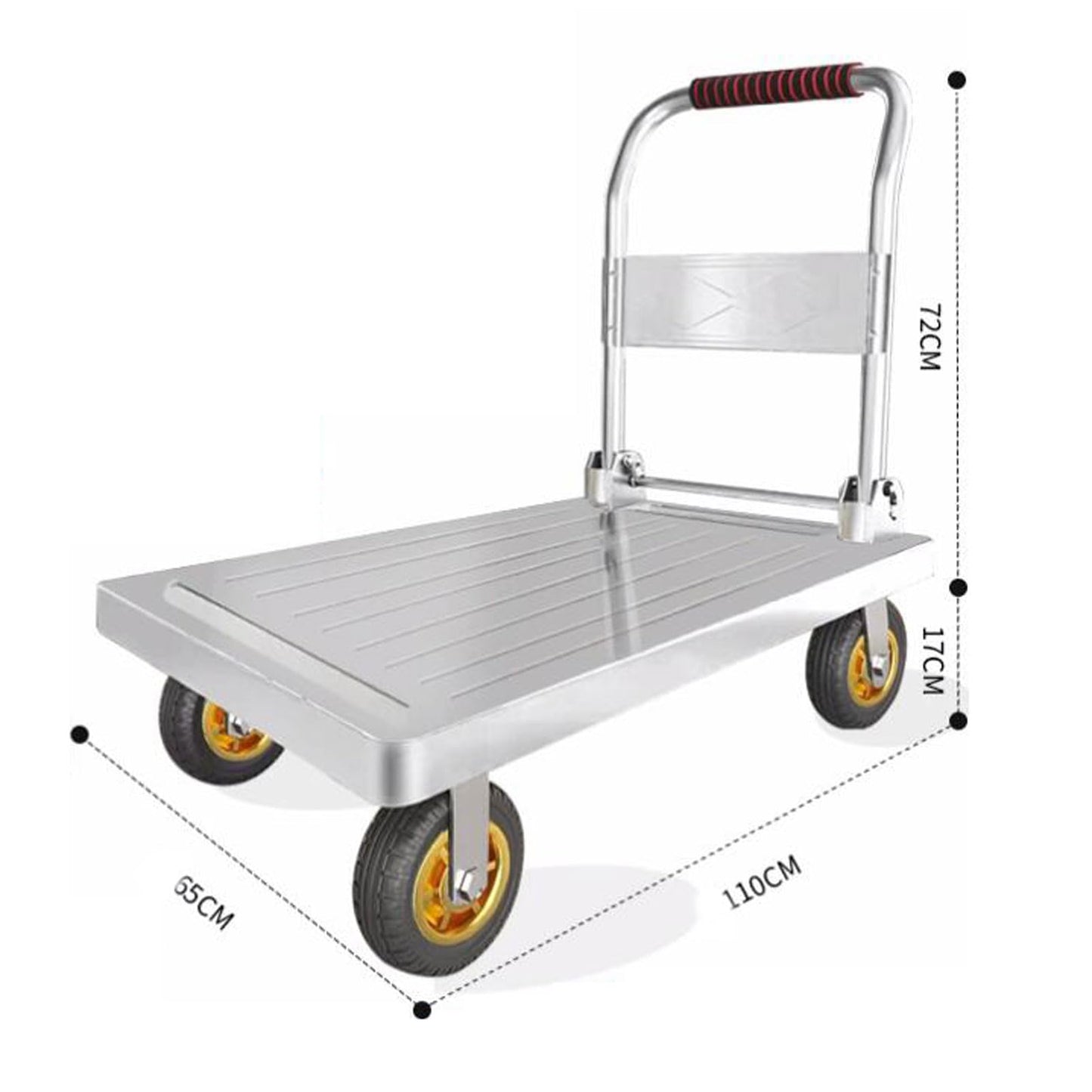 Folding Platform Trucks,Rolling Flatbed Cart Dolly for Easy Transportation Heavy Industrial Platform Hand Trucks, Garage Warehouse Moving Truck,Heavy Duty Platform Trolley with Rubber (Size:110x65cm)