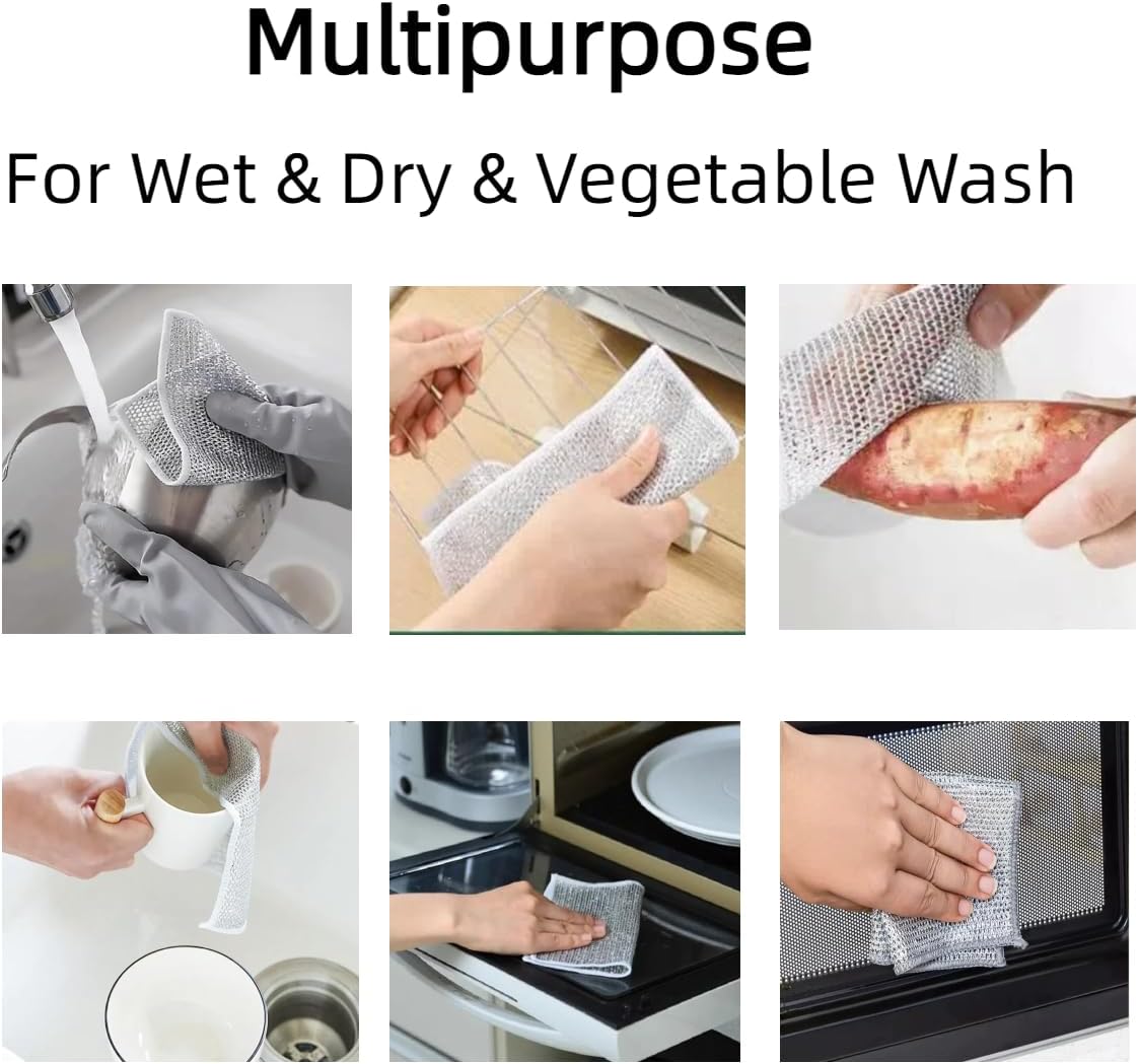 10PCS Rags Dishwash Cleaning Wire Dishcloth, Non-Scratch Kitchen Washcloths for Washing Dishes, Double Layer