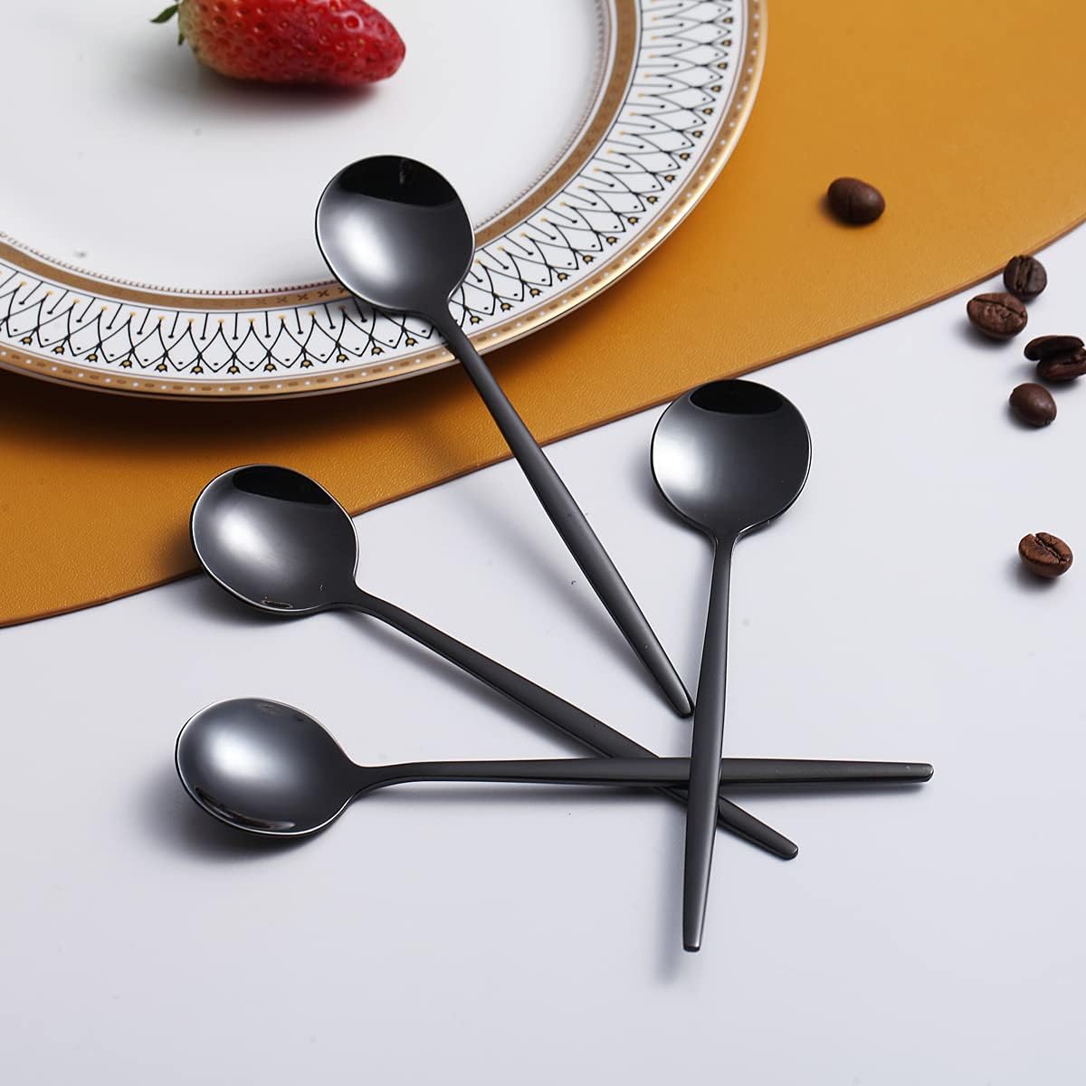 Black Coffee Spoons Set of 6, Kyraton Stainless Steel 5.1" Titanium Plating Demitasse Spoons, Dishwasher Safe