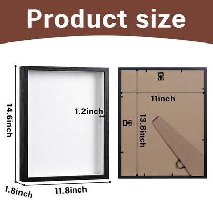 11x14 Shadow Box - Deep Picture Frame with Shatter-Resistant Panel for Wall Decor | 3D Display Case for Military Medals,Flowers,Photos and Crafts | Easy to Open & Ready to Hang Gift (Black)