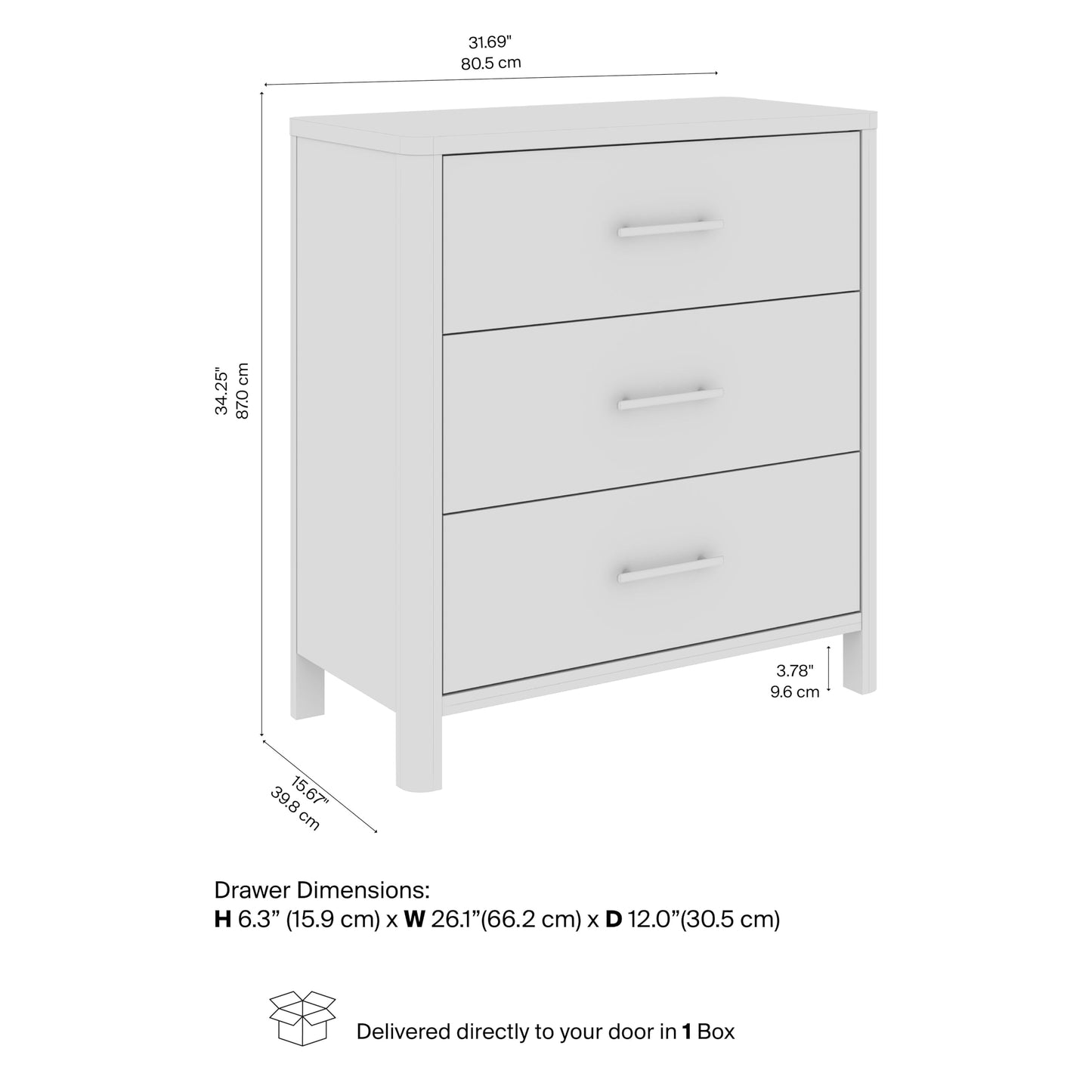Bush Home Vera 3 Drawer Dresser, Bedroom Storage Furniture, Vera Collection, Natural White Oak