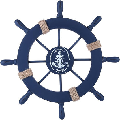 Rienar Nautical Ship Steering Wheel, 11" Diameter Wooden Beach Home Wall Décor