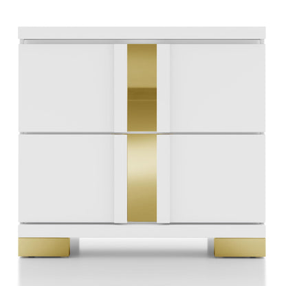 Furniture of America Ansten Modern Contemporary Solid Wood 23-inch 2-Drawer Nightstand with Dust Proof Cases, Acrylic Trim, Easy Assembly for Bedroom, Guest Room, White and Gold