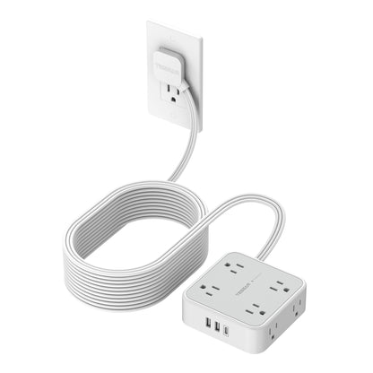 TESSAN Surge Protector Power Strip, 5 Ft Flat Plug Extension Cord with 3 USB (1 USB C) 8 Outlets, 900J Surge Protection, 3 Sided Outlet Extender with Power Switch for Office, Dorm Room Essentials