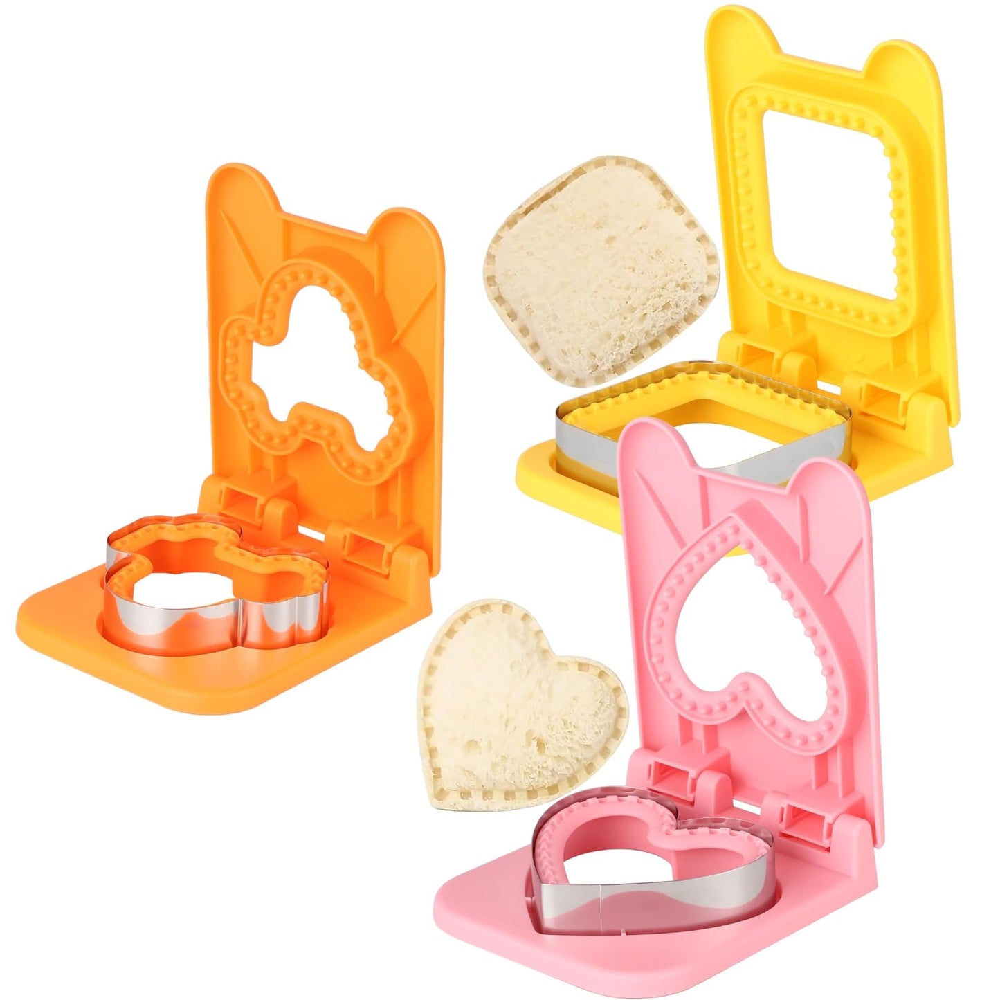 3 PCS Sandwich Cutter and Sealer Set, Stainless Steel Sandwich Mold for Youngster Lunch, Crustless Bread and Cookie Cutter Shapes, Square, Car, and Heart Design for Bento Box, Picnic
