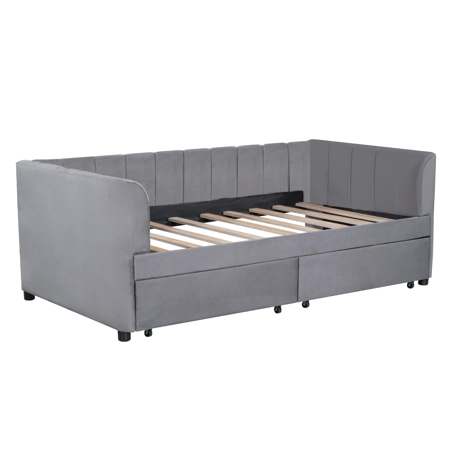 Bellemave Twin Size Daybed with 2 Storage Drawers & Upholstered Ergonomic Design Backrest,Velvet Day Bed Wood Slats, Modern Space Saving Sofabed for Bedroom,Living Room, Easy Assembly (Gary)