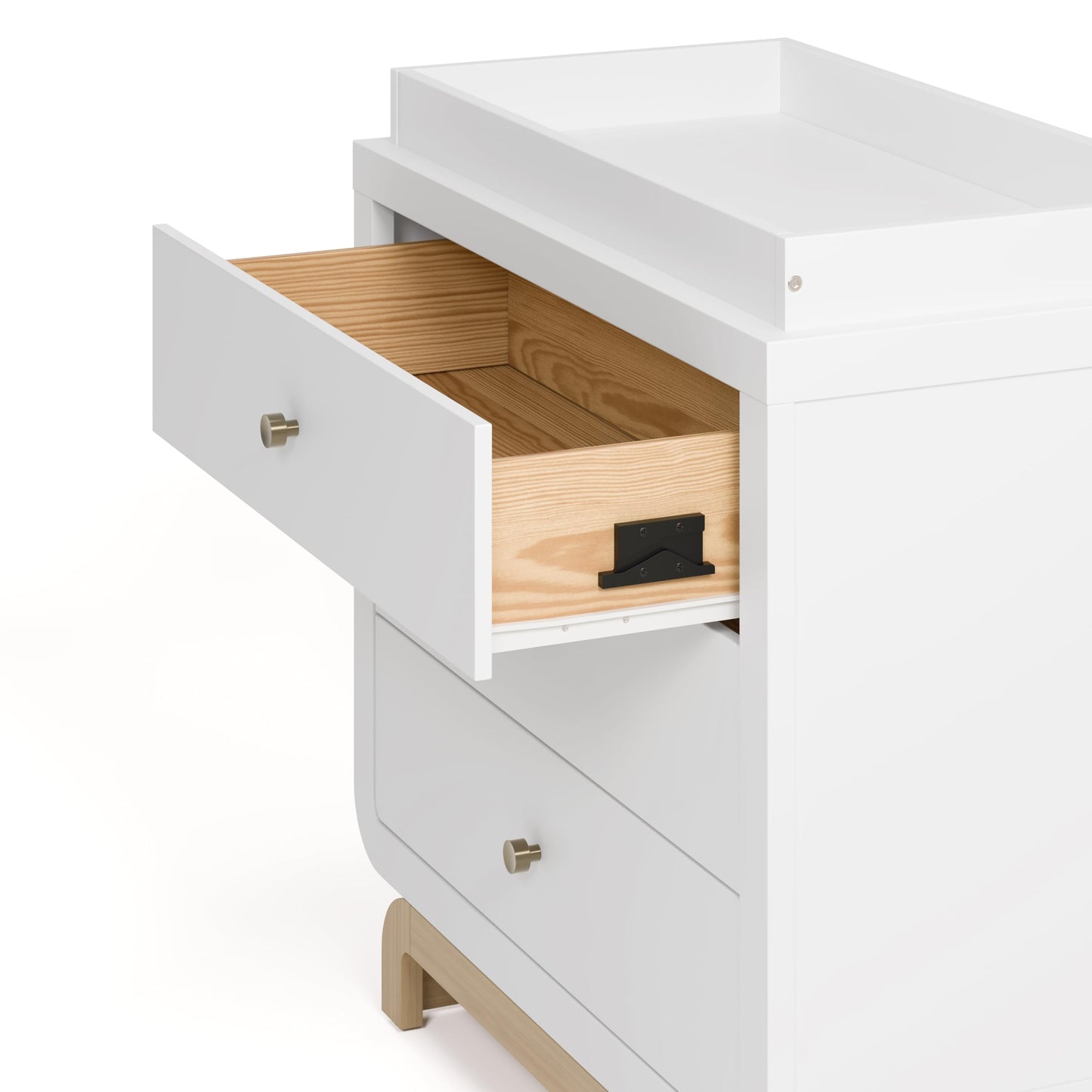 Storkcraft Santorini 3 Drawer Chest with Changing Topper (White with Driftwood) – GREENGUARD Gold Certified, Award-Winning Premium Wood Dresser for Baby & Kids Bedroom with Interlocking Drawer System
