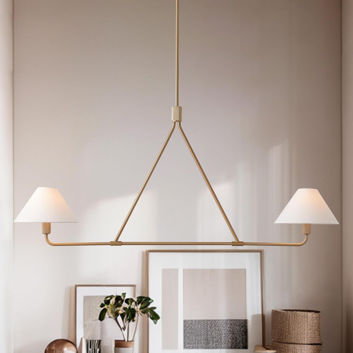 46 Inch Minimalist 2-Light Linear Pendant Light, Modern Black Fixture with Linen Shades, Industrial-Style Hanging Ceiling Light for Dining Room, Living Room, Bedroom & Kitchen Island