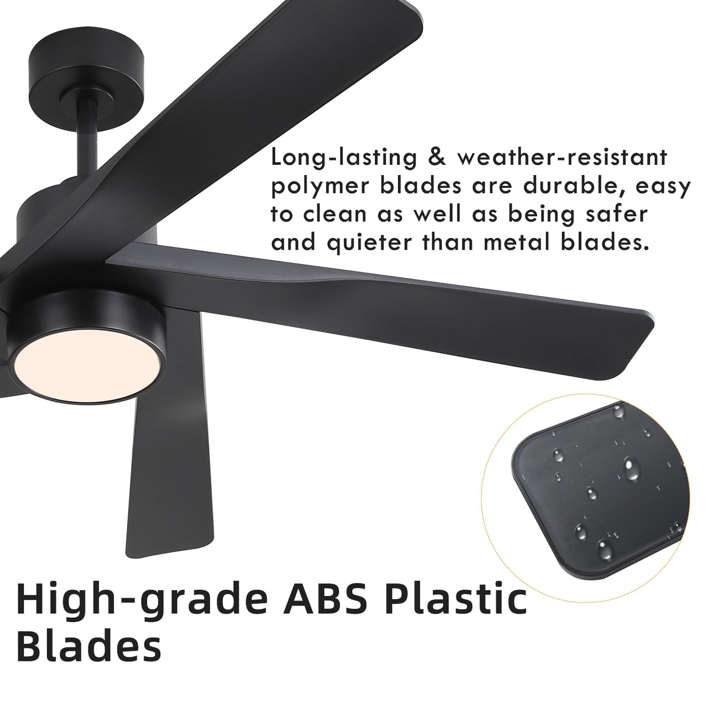 WINGBO 64" ABS DC Ceiling Fan with Lights, 5 Blade ABS Plastic Ceiling Fan with Remote, 6-Speed Reversible DC Motor, LED Ceiling Fans for Kitchen Bedroom Living Room, Matte Black