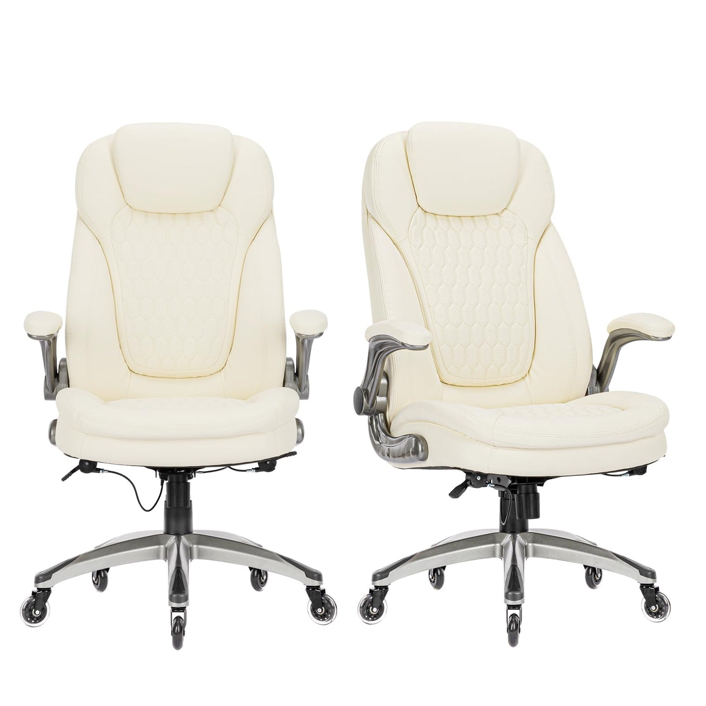 Executive Office Chair-Ergonomic Computer Desk Chair, High Back Leather Chair Swivel Home Office Chair with Upgraded Casters-Ivory, Set of 2