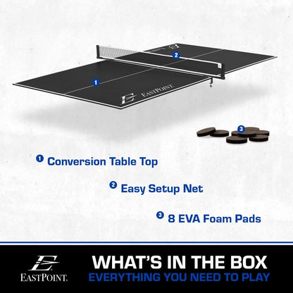 EastPoint Foldable Table Tennis Conversion Top - 9 ft x 5 ft, Blue - Zero-Assembly Ping Pong Table Topper - Tournament-Grade Bounce on Tennis Surfaces - Complete Net & Posts for Ping Pong Play