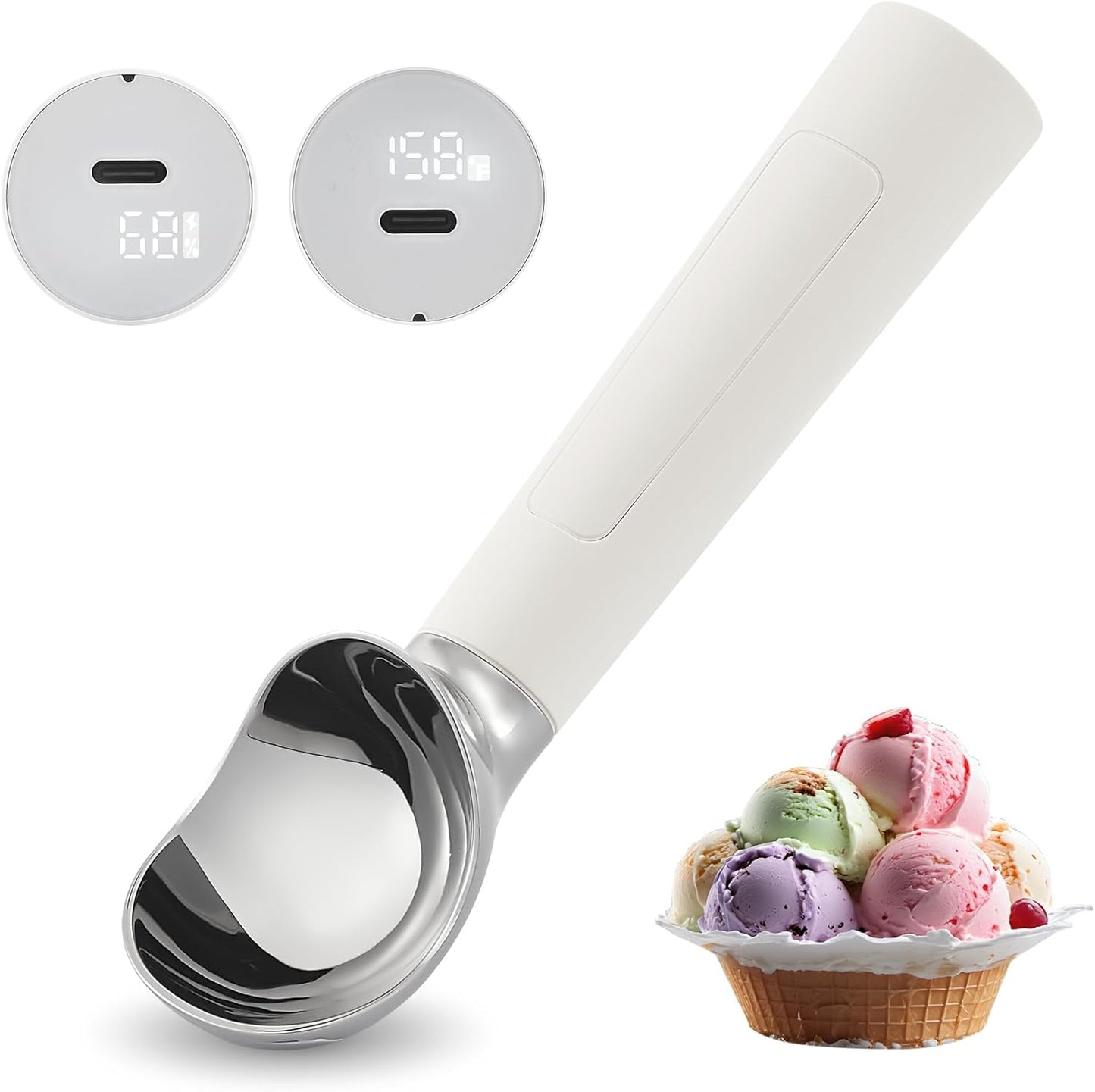 158F IP67 2 oz) Heated Ice Cream Scoop Rechargeable, Electric Warming Ice Cream Scooper with LED Display, Heats