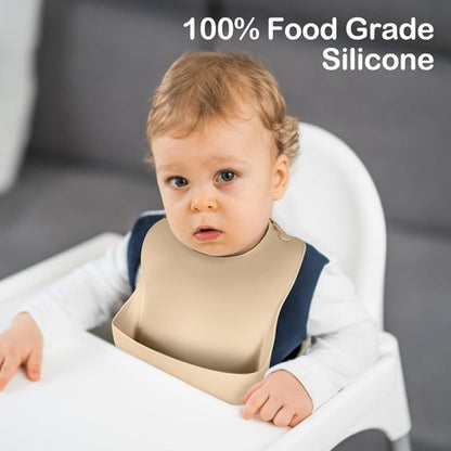 Eascrozn Silicone Bibs - Set of 3 BPA-Free, Soft & Adjustable Waterproof Feeding Bibs for Babies