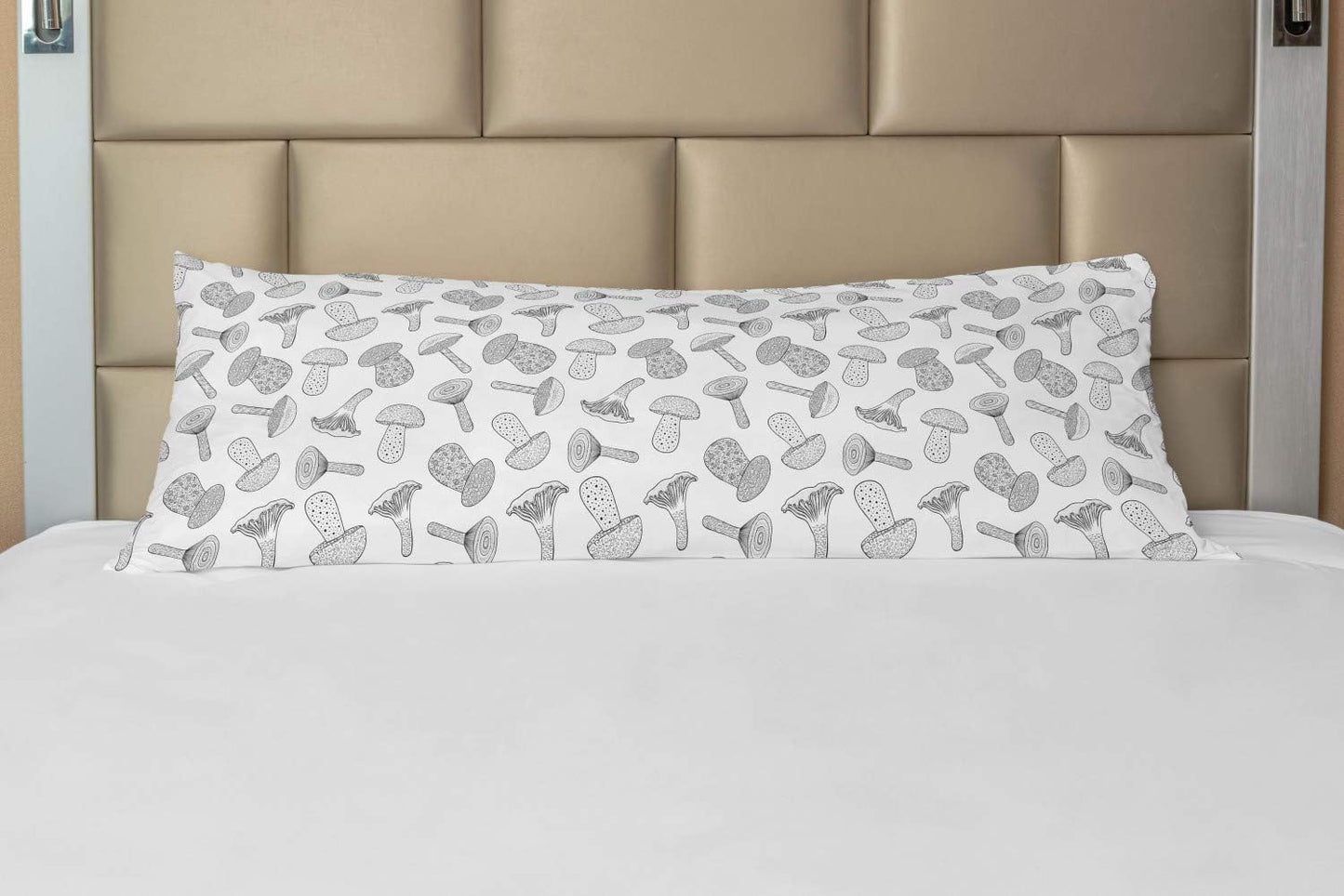 Mushroom Body Pillow Case Cover by Lunarable with Zipper | Doodle Style Hand Drawn Monochrome Design, 21" x 54", White