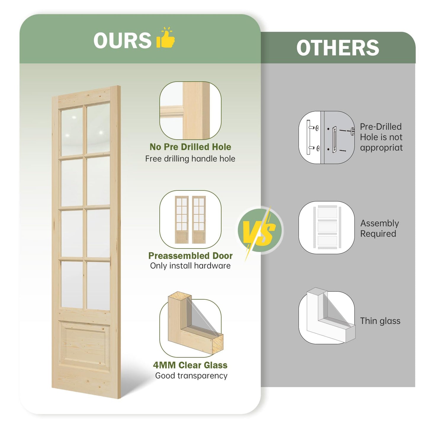 Roymelo Preassembled 36x84 (Double 18x84) Inch Clear Glass French Interior Door with 6.6Ft Barn Door Hardware Kit Included, Spruce Wood Support DIY Dyeing, Easy Assembly