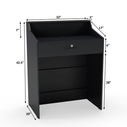 AGATEO Small Reception Desk with Drawer – Front Desk, Checkout Counter & Retail Counter – Cash Register Stand