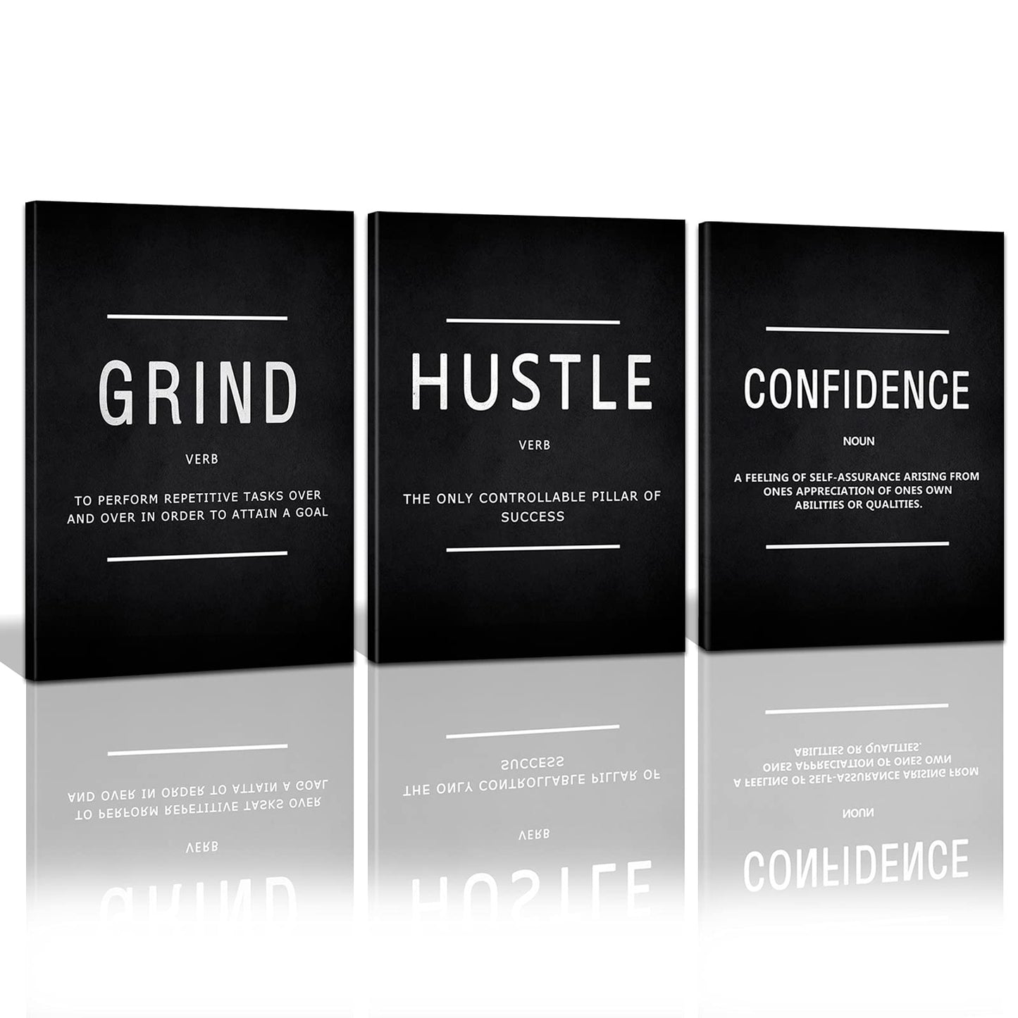 KAWAHONE Canvas Painting Wall Art, Grind Hustle Execution Motivational Wall Art Decoration Posters Prints for Living Room Bedroom, Office Decor, Gallery-Wrapped Canvas Art Set Framed Ready to Hang