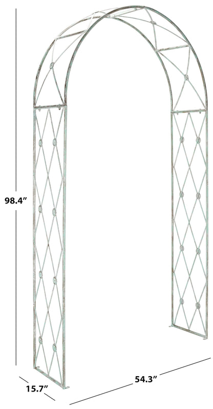 SAFAVIEH Outdoor Collection Atticus Antique Dark Green Wrought Iron Lattice Arch Garden Arbor