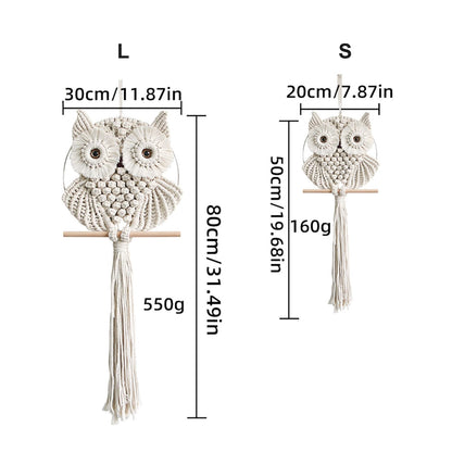 Achart Owl Macrame Wall Hanging-Hand Woven Boho Tapestry-Macrame Wall Decor -Owl Decor for Bedroom, Living Room, Nursery (Beige-Small)